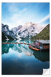 Naklejka na ścianę Reflection in Lake Braies, Dolomites