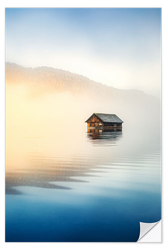 Selvklebende plakat Wooden hut at the Almsee