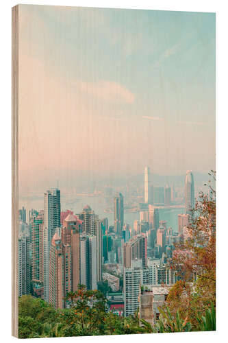 Wood print Hong Kong skyline