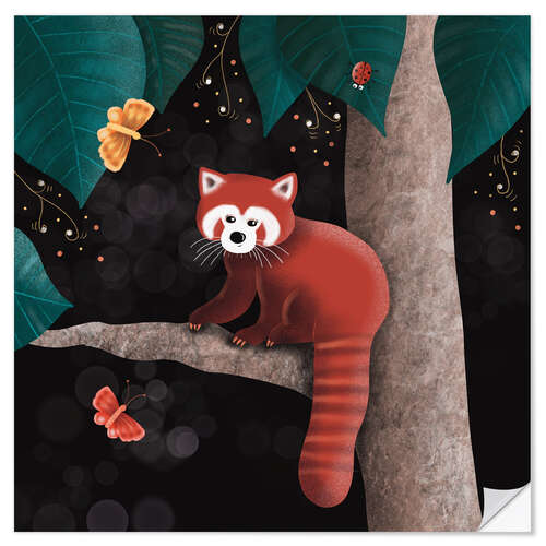 Självhäftande poster Red panda on a tree
