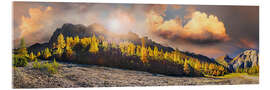 Acrylic print Lamsenjochspitze with shining mountain forest