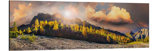 Aluminium print Lamsenjochspitze with shining mountain forest