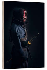 Wood print Kendo fighters in Shinai uniform