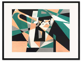 Gerahmter Kunstdruck Trompeterin in grün