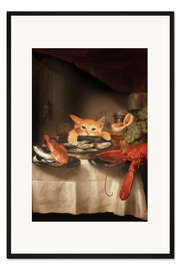 Gerahmter Kunstdruck Katzen Dinner