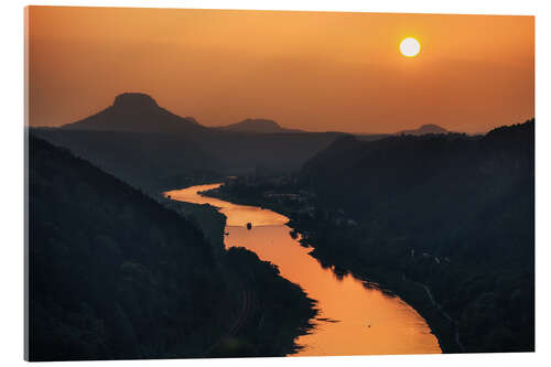 Akrylbilde Evening sun over the Elbe (Lilienstein)