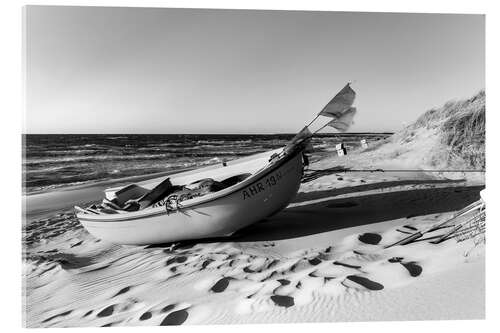 Acrylglasbild Boote am Strand von Ahrenshoop, schwarzweiß