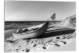 Tableau en plexi-alu Bateaux sur la plage d&#039;Ahrenshoop, noir et blanc