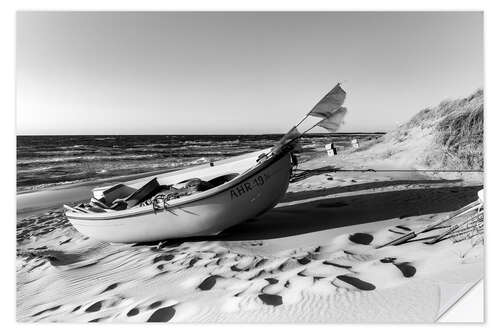 Sticker mural Bateaux sur la plage d'Ahrenshoop, noir et blanc