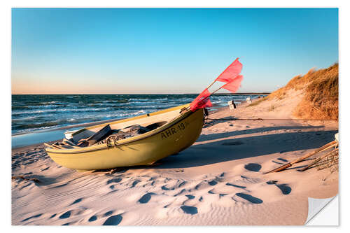 Selvklebende plakat Boats on the beach at Ahrenshoop, Baltic Sea coast