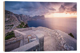 Holzbild Sonnenuntergang nach einem Unwetter am Cap Formentor