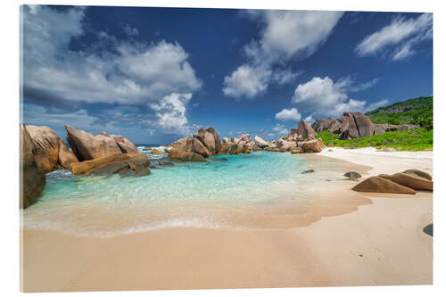 Acrylic print Beach with bay on the Seychelles in the Indian Ocean