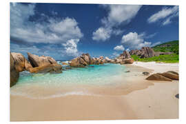 Foam board print Beach with bay on the Seychelles in the Indian Ocean