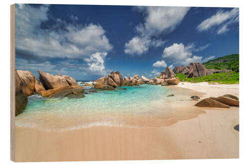 Quadro de madeira Praia com baía nas Seychelles, no Oceano Índico