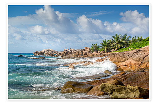 Póster Paisagem costeira de Seychelles no Oceano Índico