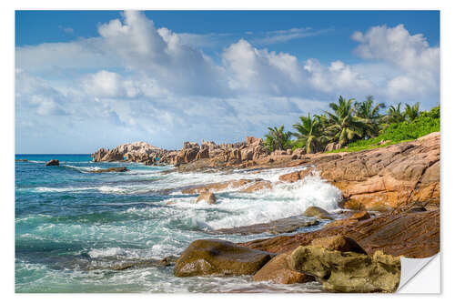 Selvklebende plakat Seychelles coastal landscape in the Indian Ocean