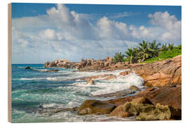 Hout print Seychelles coastal landscape in the Indian Ocean