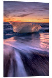 Acrylic print Iceberg on the black beach in sunrise