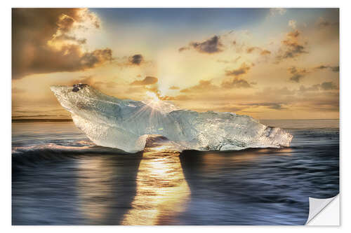 Sticker mural Iceberg brillant sur l'île d'Islande au soleil