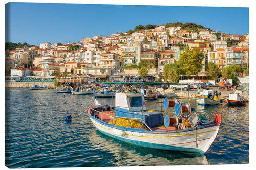 Canvas print Fishing boat in Plomari harbor, Greece