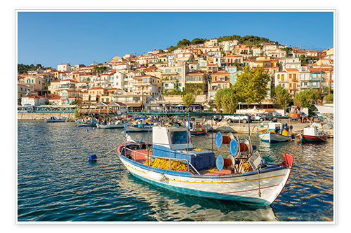 Plakat Fishing boat in Plomari harbor, Greece