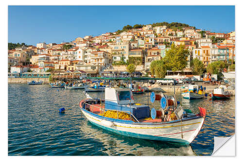 Selvklebende plakat Fishing boat in Plomari harbor, Greece