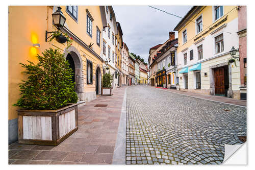 Wall sticker Ljubljana cobbled street and architecture