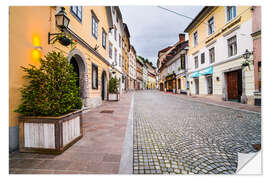 Selvklebende plakat Ljubljana Cobbled Street and Architecture