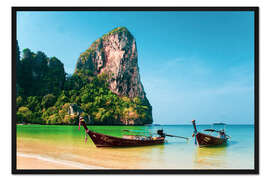 Gerahmter Kunstdruck Tropischer Strand mit Booten