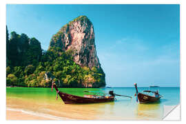 Selvklebende plakat Tropical beach with boats