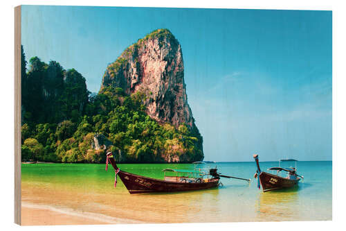 Obraz na drewnie Tropical beach with boats