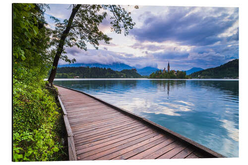 Quadro em alumínio Lago Bled ao pôr do sol