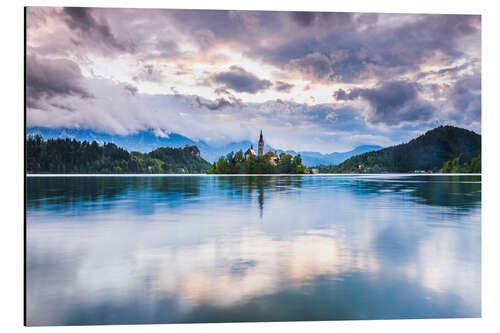 Aluminium print Dramatic Lake Bled Landscape at Sunset