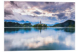 Foam board print Dramatic Lake Bled Landscape at Sunset