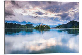 Cuadro de plexi-alu Espectacular paisaje del lago Bled al atardecer