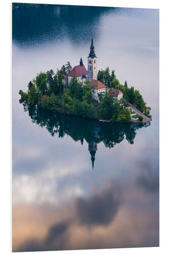 Hartschaumbild Kirche Mariä Himmelfahrt am Bleder See in Slowenien