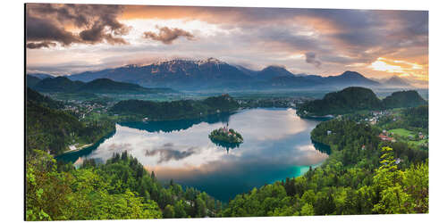 Cuadro de aluminio Paisaje del lago Bled al atardecer en Eslovenia