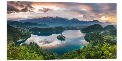 Foam board print Lake Bled Landscape at Sunset in Slovenia