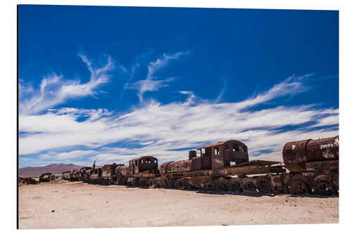 Stampa su alluminio Cimitero del vecchio treno nelle saline di Uyuni in Bolivia