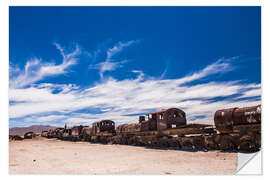 Selvklæbende plakat Old Train Cemetery in Uyuni Salt Flats in Bolivia