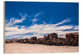 Wood print Old Train Cemetery in Uyuni Salt Flats in Bolivia