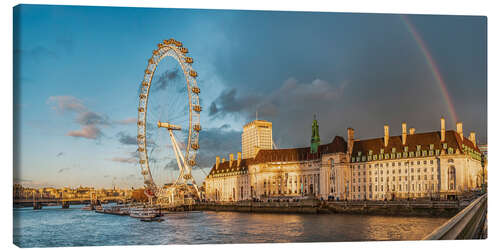 Quadro em tela London Eye e Rainbow com tempestade se aproximando