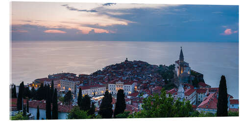 Acrylic print Piran at Night on the Mediterranean Coast of Slovenia