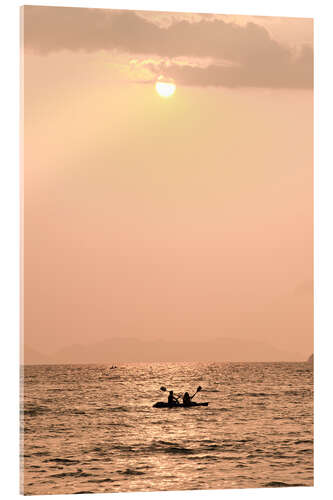 Stampa su vetro acrilico Tramonto in kayak nell'oceano