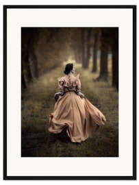 Gerahmter Kunstdruck Morgenspaziergang in der Herbstbaumgasse