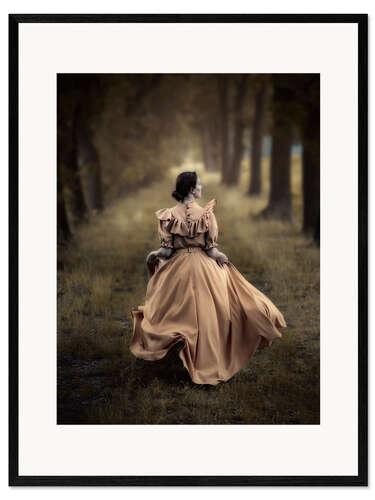Plakat artystyczny premium w ramie Morning walk in the autumn tree alley