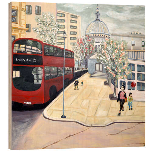 Holzbild Roter Bus London