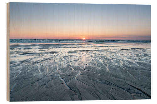 Wood print Sunset on the North Sea beach