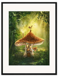 Gerahmter Kunstdruck Zauberpilzhaus im Wald