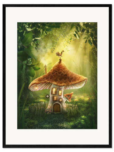 Framed art print Magic mushroom house in the forest